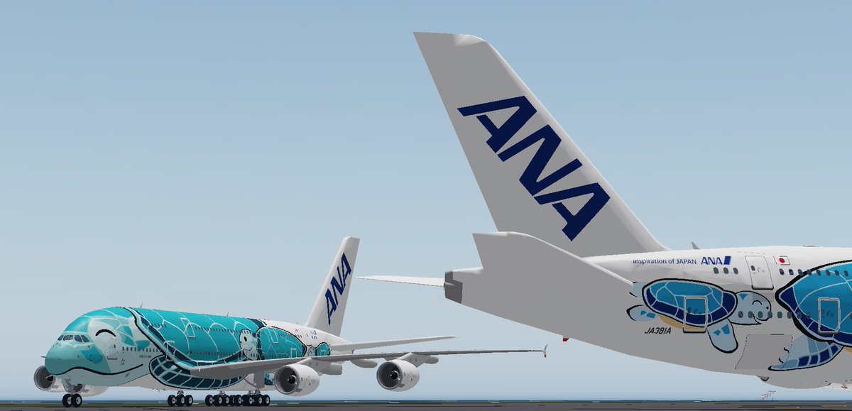 CreatixPie's tweet photo. JA381A / JA382A / JA383A 
“All Nippon Airways - Flying Honu”
A380-841
(1 month of work, all worth it in the end) https://t.co/NfTEgh6LMr