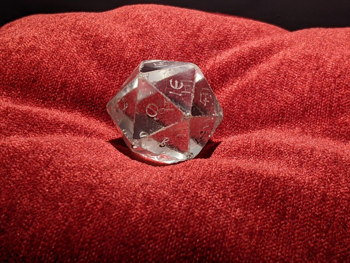 A 2,000 year old Roman rock-crystal 20-sided dice.

Possibly used in fortune telling, the Greek letter on each face may have corresponded to a reference in a divination handbook. Alternatively, it was used for an unknown game.

u/BCurios

#Classics #Roman #Greek #Archaeology #DnD