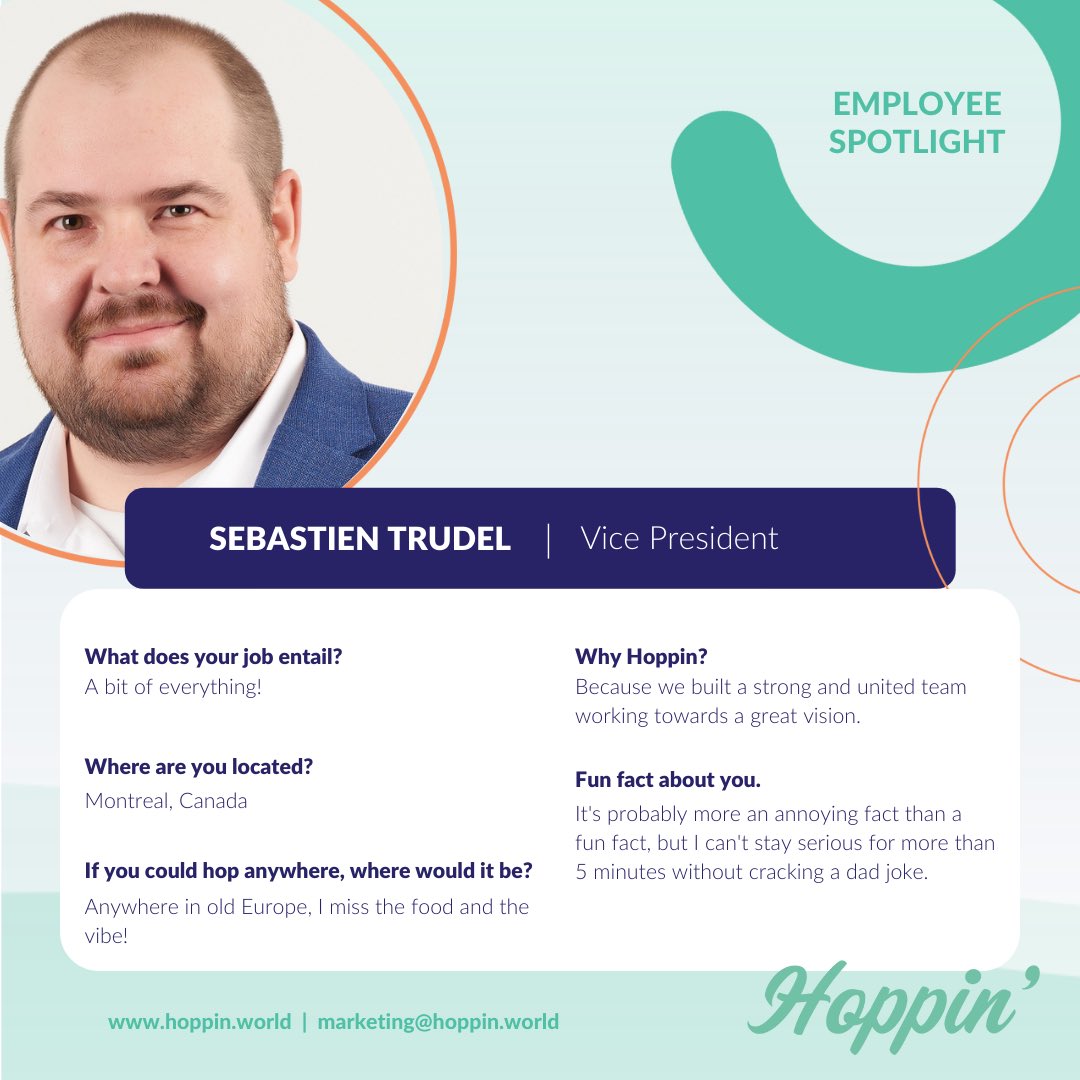 #MeetTheTeamMonday Spotlight on the real MVP, our VP, Sebastian Trudel. He does a bit of everything so he knows A LOT about everything related to @hoppinvr &amp; our amazing team! Let us know if you like dad jokes because Sebastian definitely has many to share!
