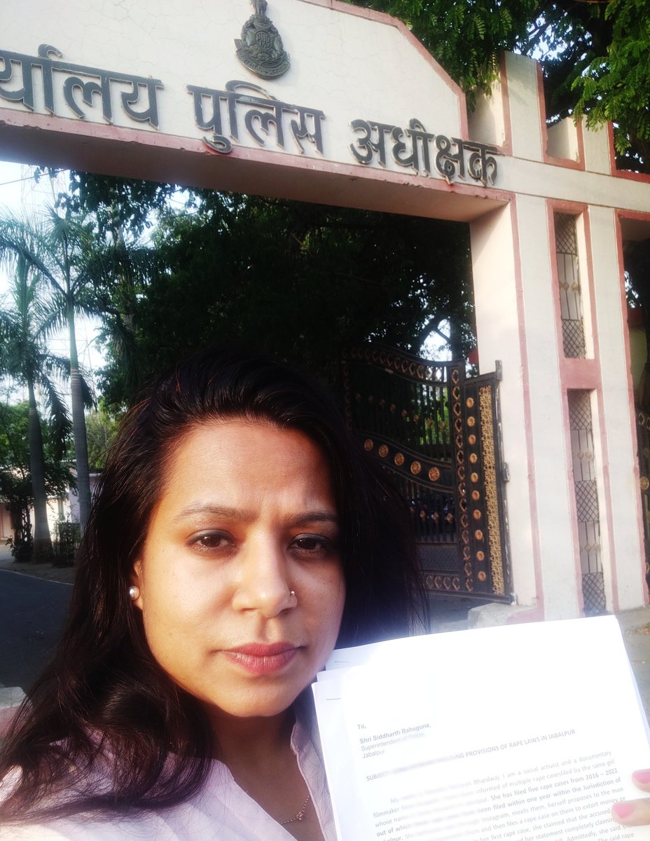 DeepikaBhardwaj's tweet photo. 3 RAPE cases on 3 different MEN in 1 YEAR

5 RAPE cases filed in total

A Married woman in JABALPUR has been misusing rape laws with elan saying no police or court or judge can do anything

Today I start a campaign to bring her to Justice. Filed complaint with @SPJabalpur @DGP_MP https://t.co/liRWUWDZ1m