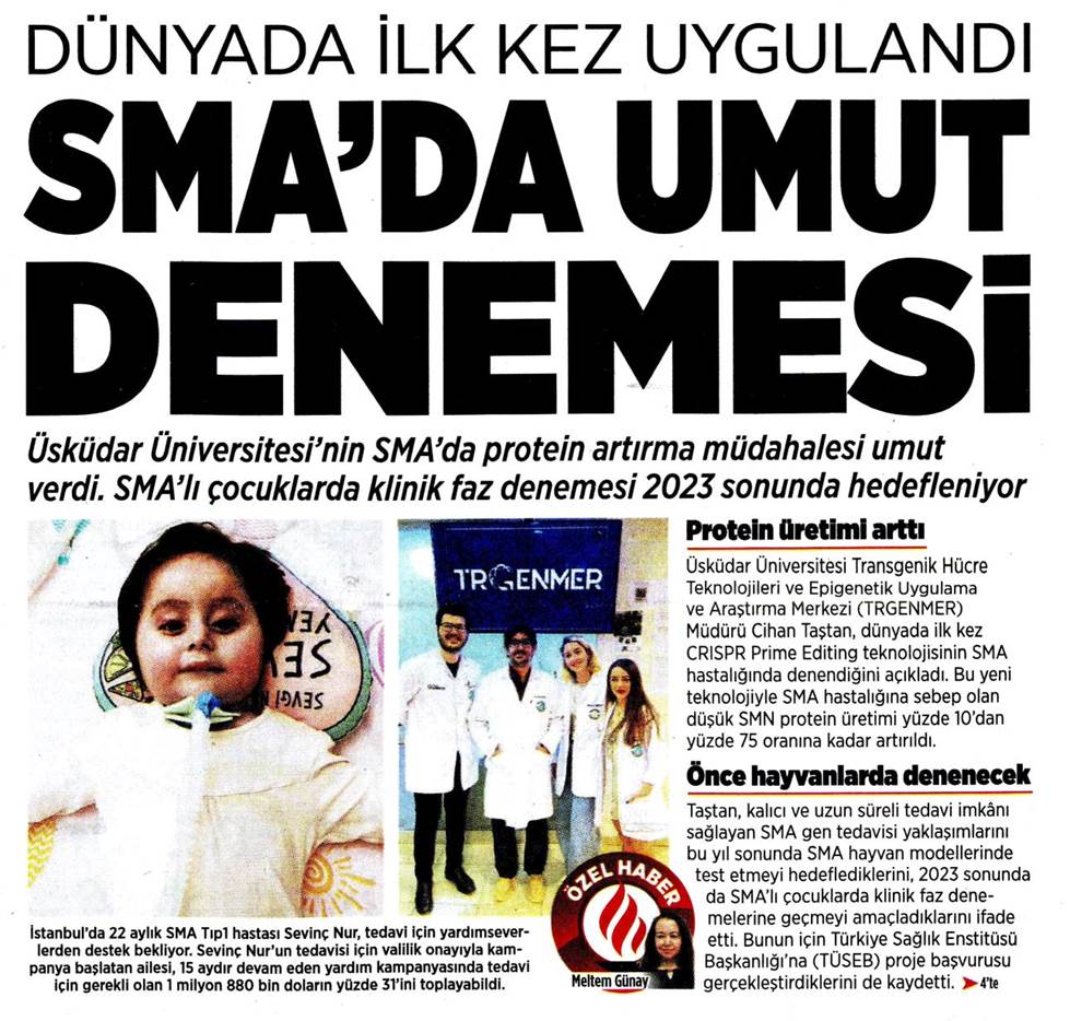 trgenmer's tweet photo. Merkezimiz Direktörü ve Araştırmacılarımız tarafından dünyada ilk kez CRISPR Prime Editing teknolojisinin SMA hastalığında deneme çalışmaları merkezimizde gerçekleştirilmiştir. https://t.co/muyarg0rpx