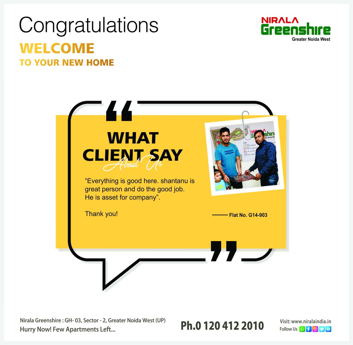 IndiaNirala's tweet photo. Hurry Up ! For Booking Call Now : +919971773200
Nirala Greenshire at Greater Noida West 
Ready to Move, 2/3 BHK Apartments Available
 #niralaindia #greenshire #GreaterNoida #apartments #ReadyToMove #customersatisfaction #whatclientsayaboutus #customerfeedback #customerexperience https://t.co/2fjYjtpof2