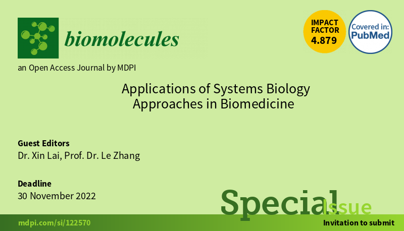 laixinking's tweet photo. We are expecting your contribution to the Special Issue in "Applications of Systems Biology Approaches in #Biomedicine" in Biomolecules (IF: 4.8 & JCR Q2)".
https://t.co/dJugCMbalO
@MDPIOpenAccess @Biomol_MDPI
#systemsbiology #bioinformatics
#AI #computationalbiology #biomath https://t.co/qPTmpUl0Tm