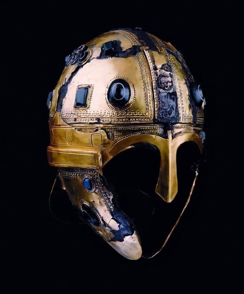 A golden Roman helmet, circa 4th century CE.