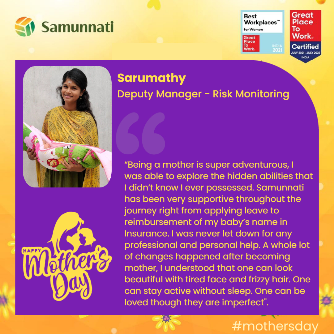 samunnati's tweet photo. Celebrating all the new mothers of #Samunnati
Have a look at what Ms. Sarumathy Selvaraj had to say about her motherhood!
#OpenAgriNetwork #SamFin #SamAgro #Mothersday #MothersDay2022 #HappyMothersDay2022 #Motherslove #Mother #MomsDay #MomsDay20 https://t.co/KOMDWC8hc9