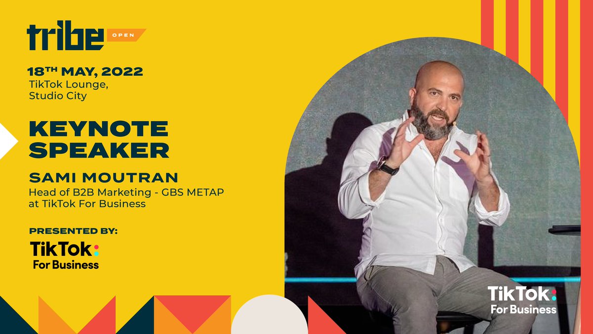 Tribe__Global's tweet photo. Donโt miss Sami Moutran, Head of B2B Marketing - @TikTokBizMETAP, our closing Keynote at #TribeOpen 2022! ๐ฃ
Sign up for free now! ๐ https://t.co/RusOXK0iHZ
#storytelling #marketingevent #Dubai #agencyevent #inspiration #learning #networking #B2B https://t.co/ka4PYuDnPe