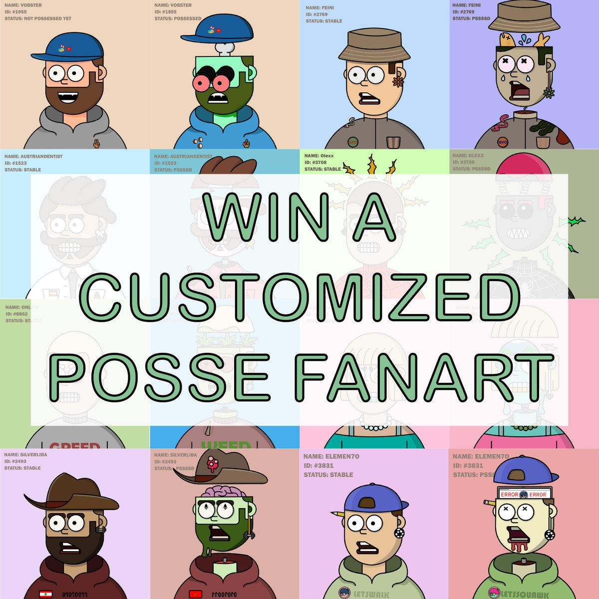 V0bst3r's tweet photo. Many of you have written to me and asked if I could draw them as a posse. Unfortunately, I can't manage to customise all of you, but I will create a customised posse from two random people who like the post (you don't have to do any more). Winners will be contacted in 48 hours <3 https://t.co/KobYj43wFX