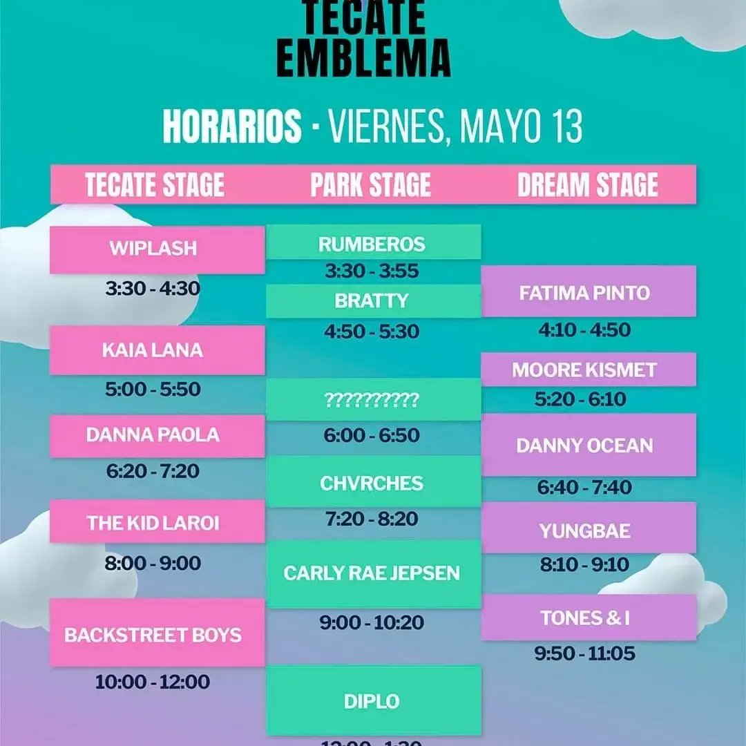 ¡¡¡Estamos a dias de la primera edición!!! 😍🥵💜

 <a href="/TecateEmblema/">Tecate Emblema</a> 🌈🔥 ¡Ve por tus boletos! 👉 bit.ly/TecateEmblema_…

¡La forma de pago será con la modalidad Citibanamex Cashless
¡Que no se te pasé !! 💜 ¡Los horarios están aquí! 🔥💜🥵
<a href="/ocesa/">ocesa</a>
<a href="/rafagaroquera/">Rafa Salinas</a>
#MéxicoEnConexión