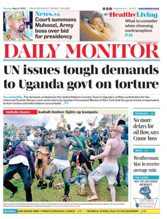 BahatiRemmy's tweet photo. As promised, today in the @DailyMonitor I tell a story of how Uganda’s rights abuses are covered up at the @UN a story that H.E Adonia Ayebare didn’t want me to publish &amp; later blocked me for it

Govt says all torture victims have been compensated &amp; violators held accountable. https://t.co/OOauvO6638