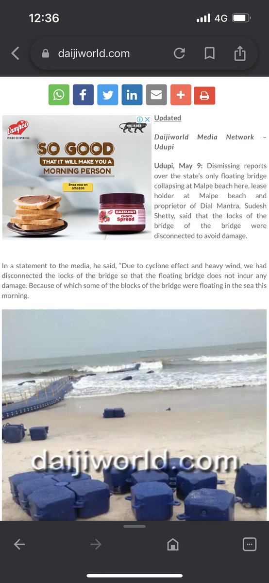 DivyaGowda1947's tweet photo. Udupi, The floating bridge that was installed at Malpe beach and inaugurated just three days ago collapsed here.

80 lakhs was spent on this Floating bridge and this is now neeralli Homa! 

#Malpe #Udupi #floatingbridge #Beach 
#40PercentBJPSarkaara
#40percentcommissiongovt https://t.co/i31DocsRRo