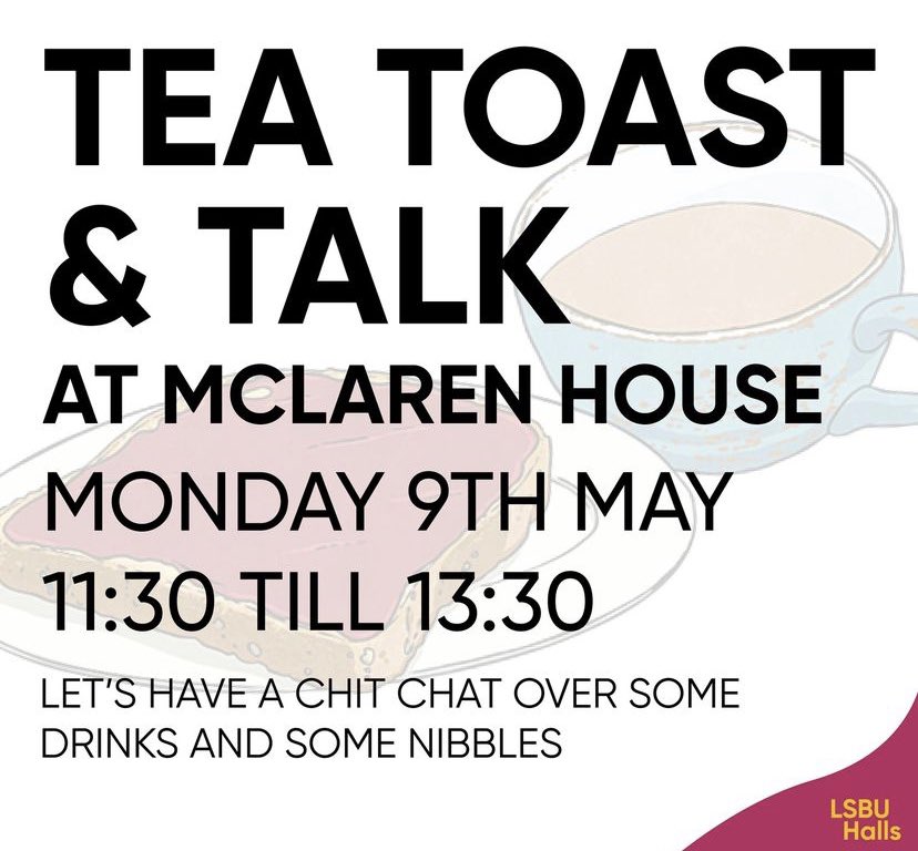 anyareslife's tweet photo. As part of @LSBU Mental Heath Awareness Week, we are hosting Tea, Toast &amp; Talk today. See you in McLaren House at 11:30 for brunch on us! https://t.co/b2vct72pbj