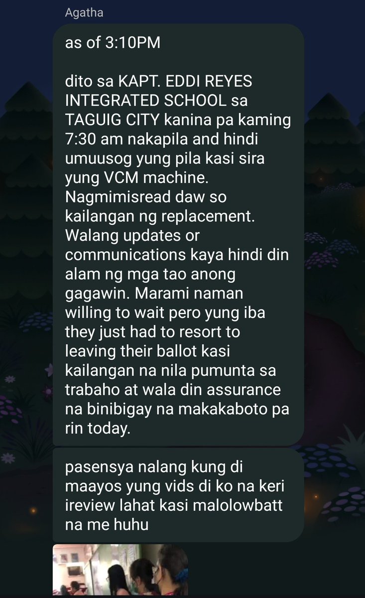 haryoungthere's tweet photo. Hiiii please help me RT this. Helping a friend from Taguig. Sira yung VCM sa kanila, nagmimisread daw. Kanina pa silang 7am don. Eto screenshots and proof na sinend nya saken #VoteReportPH @COMELEC https://t.co/NmGnW7xPJq