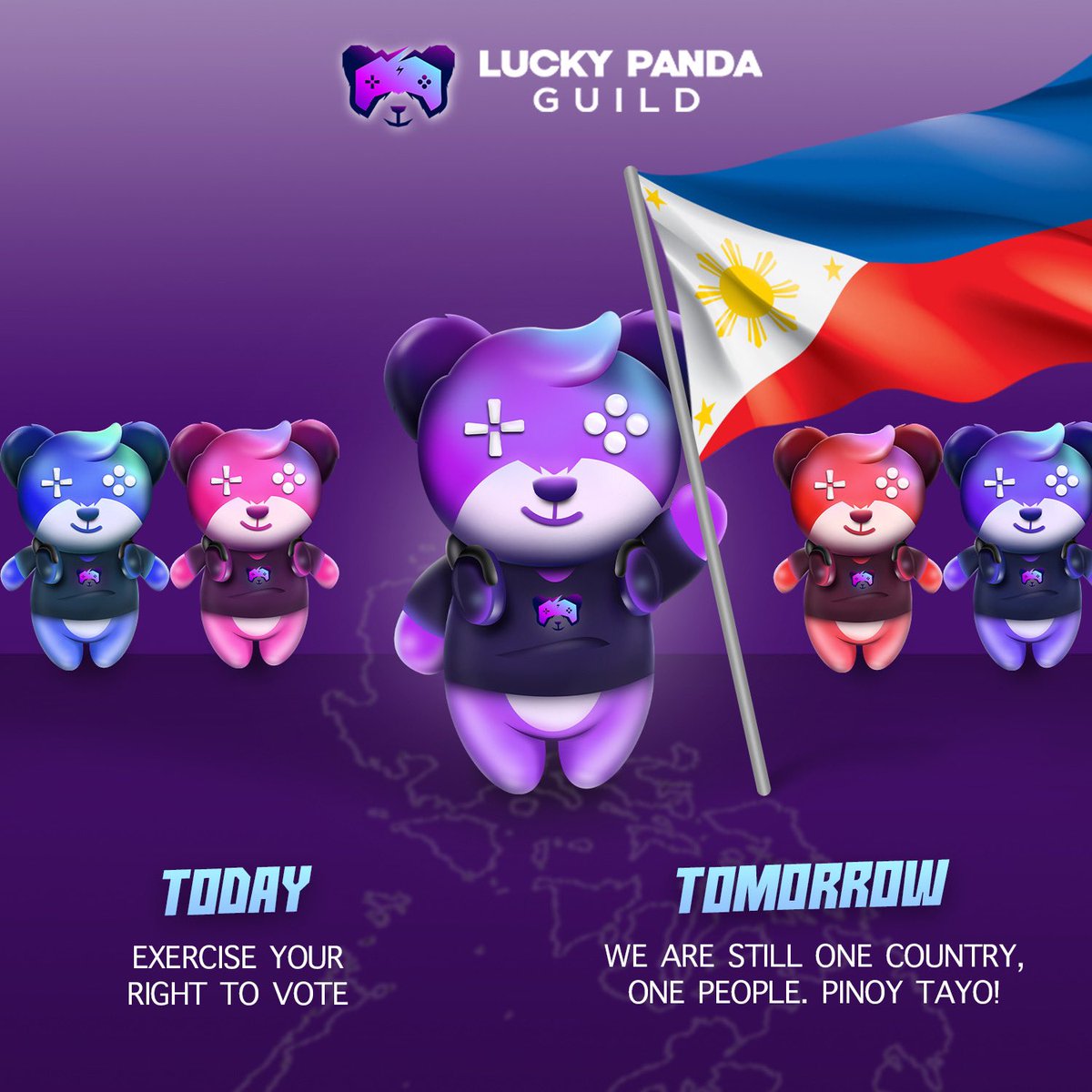 luckypandaguild's tweet photo. Let us aim as a nation for a peaceful elections! 🇵🇭 

#luckypandaguild #Elections2022 https://t.co/xTCSWZVnKx