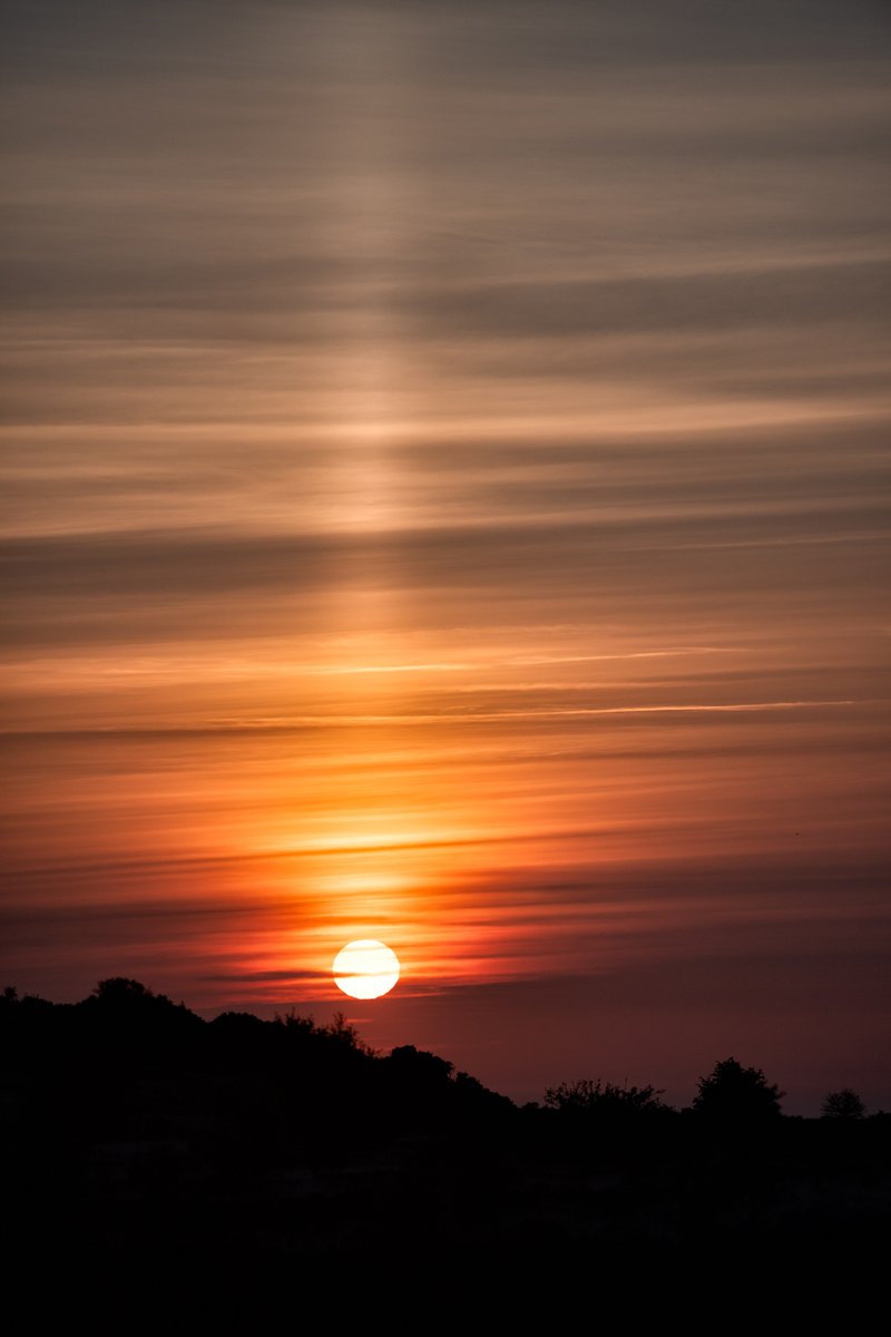 A stunning light pillar this morning at sunrise