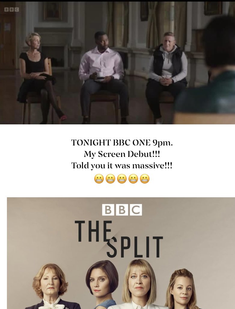 Screaming it from the rooftops, why wouldn’t I? TONIGHT BBC ONE!! My screen debut!!! What a phenomenal show to be a part of!! #BAFTAS next year 😜 #tvdebut #TheSplit3 #actor #thesplitbbc #BBCDrama 🎭