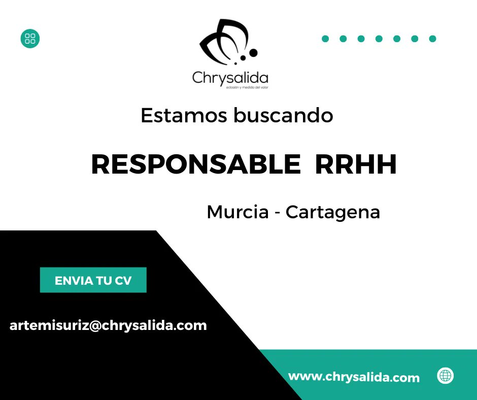 chrysalida_av's tweet photo. Proceso de selección abierto: Responsable RRHH en Murcia -Cartagena para empresa del sector alimentación.
Contacta con nosotros por mensaje privado si estas interesad@ o envía tu CV a artemisuriz@chrysalida.com .
#Murcia #Cartagena #Empleo #RRHH https://t.co/C173QAcBvj
