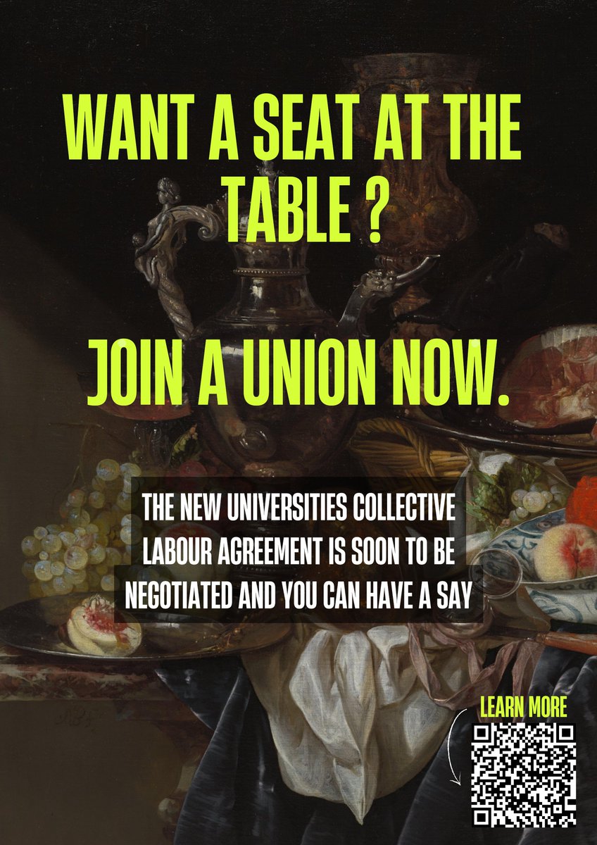 In NL, only 2-3% of university staff are unionised. This week, the unions and Dutch universities re-negotiate our collective labour agreement. With more members, we have more decision power on salaries, pensions, casualisation, overwork.

Join a union! Word lid van de vakbond!