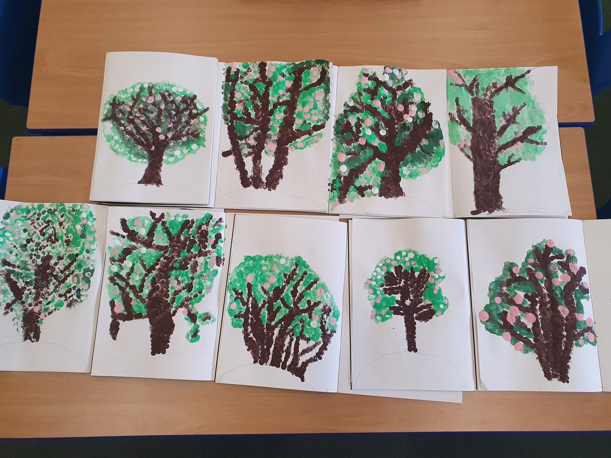 In art, Year 2 have been sketching trees from the nursery garden then painting them in the style of Claude Monet 🎨