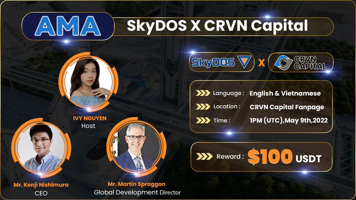 skyDOS_Official's tweet photo. 🔔🔥🔔Let's join SkyDOS to look forward to the AMA event with CRVN Capital at 20:00 tonight. Details information:

📅DATE:  May 9th,  2022
⏰TIME: 13:00 PM UTC 
🏠VENUE: https://t.co/ewYLNCn1NA

❓Drop your questions here: https://t.co/urvlU1giiQ https://t.co/QUq5NJqJlw