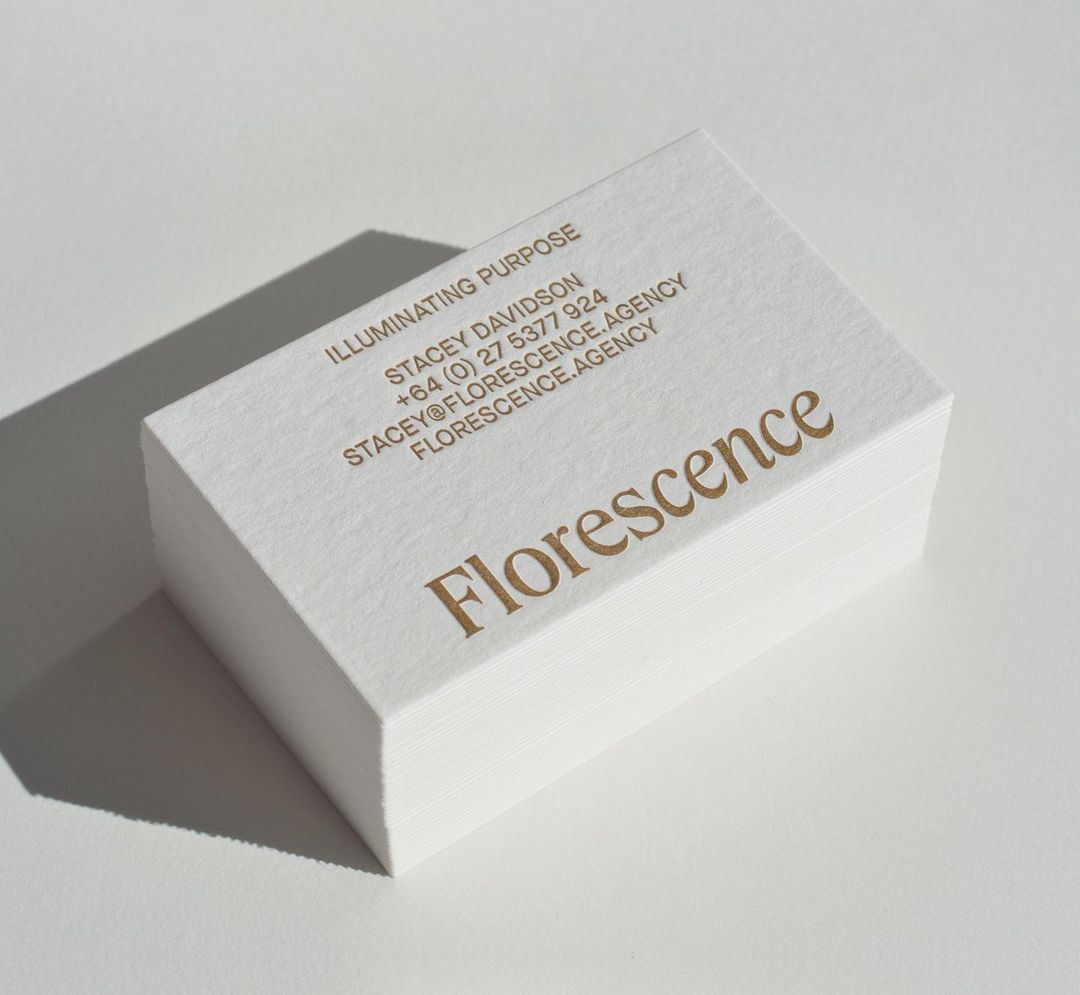 GFSmithpapers's tweet photo. Wild Natural White 450gsm business cards for Florescence. Designed by Mayk Studio, letterpress printed by Inkiana Press. https://t.co/b2jvP7fE38
