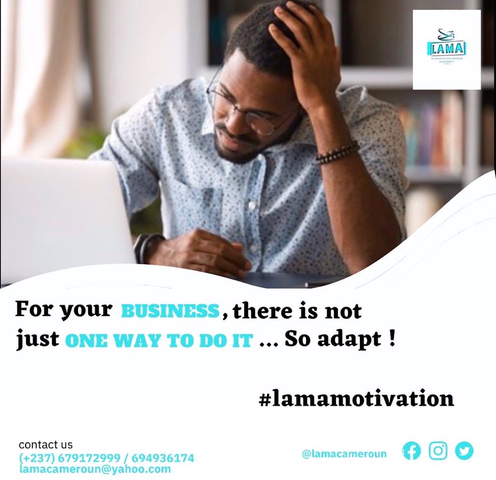 lamacameroun's tweet photo. At the start of the week, don't limit yourself and know how to innovate to achieve your goals.
Excellent start to the week with the business services of @lamacameroun.
#entrepreneurship
#development
#lamacameroun
#goodweekstart https://t.co/qJYJg2NXuN
