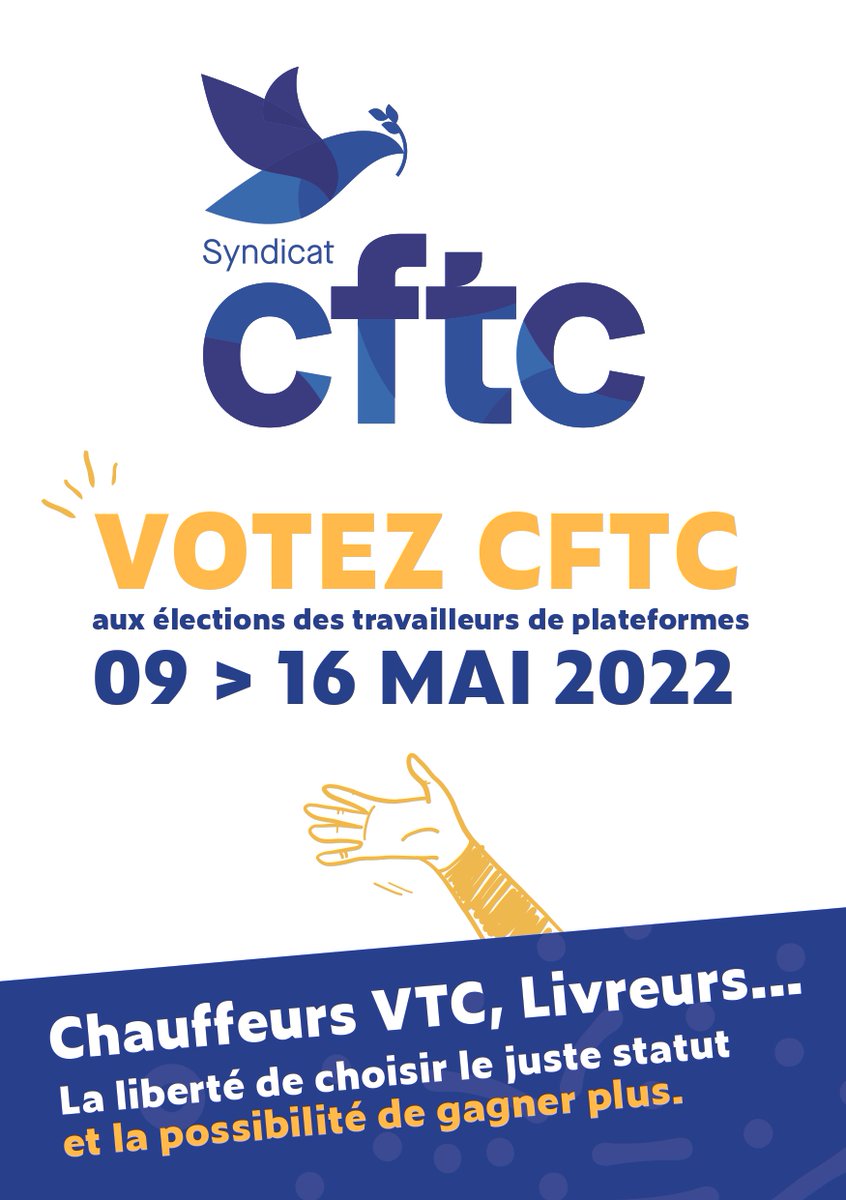 SyndicatCFTC's tweet photo. C'est parti ! L'élections des chauffeurs de #VTC ou bien des livreurs commence aujourd'hui 📆
L’enjeu est d’élire les représentants qui porteront les revendications de ces travailleurs auprès des plateformes ! On compte sur votre mobilisation !
#Deliverro #JustEat #UberEat https://t.co/QN5SltLeOS