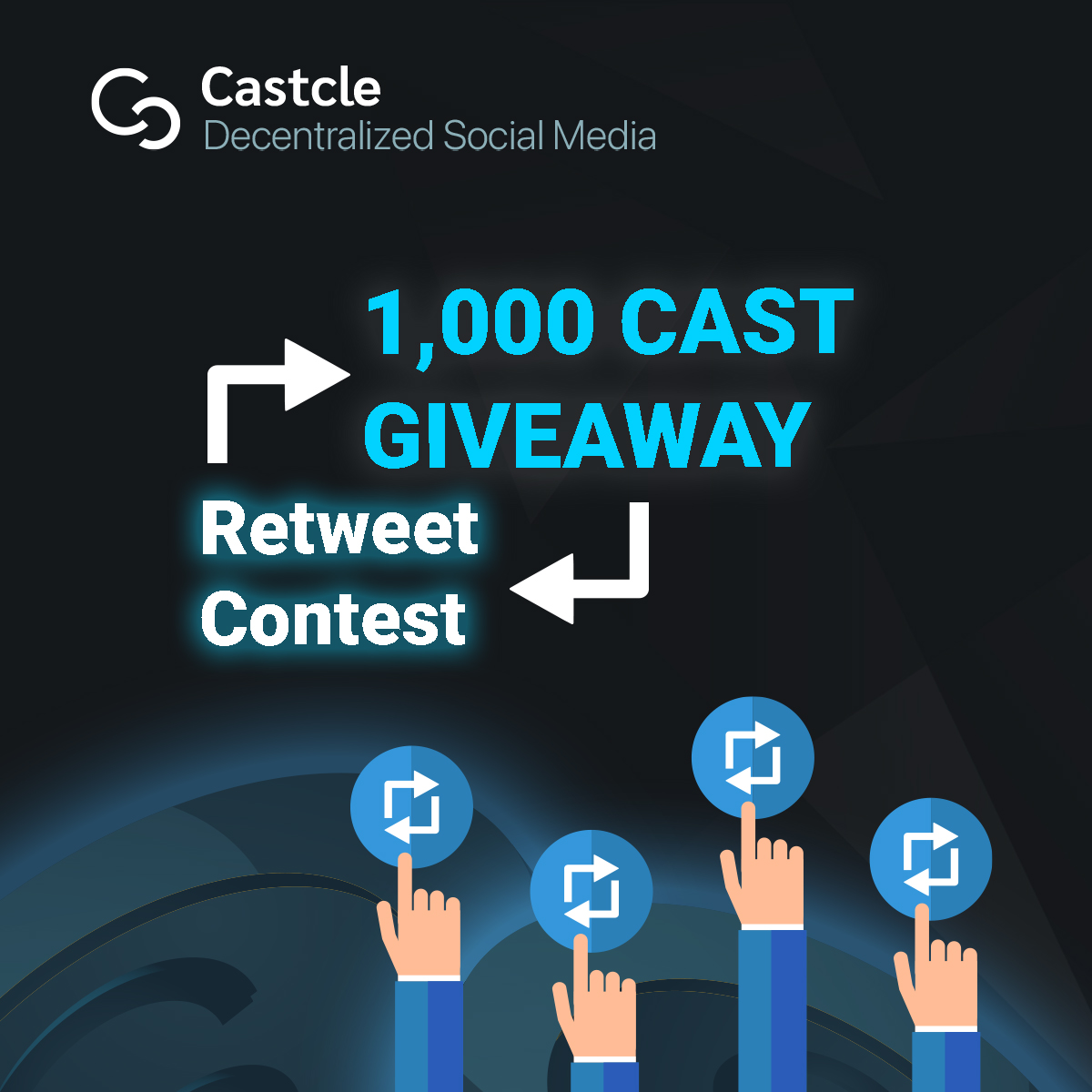 casttoken's tweet image. Castcle is running a special #airdrop promotion!
1,000 $CAST will go to 3 lucky winners who can get the most retweets!
1. Download Castcle: bit.ly/36jNIOL
2. Quote this Tweet with hashtag #casttoken
3. Tag 3 friends
Winners will be picked after 1 month!