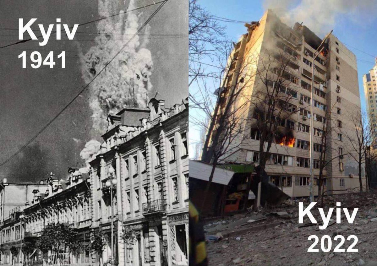 ElenUkraineKR's tweet photo. 9 мая в России празднуют не день победы над войной, а день войны.  На этих фото – то, что делали с украинскими городами фашисты и рашисты.  Параллели очевидны.  «Фашисты будущего будут называть себя антифашистами», – пророческая фраза, сказанная еще в конце Второй Мировой. https://t.co/StklR40oxq