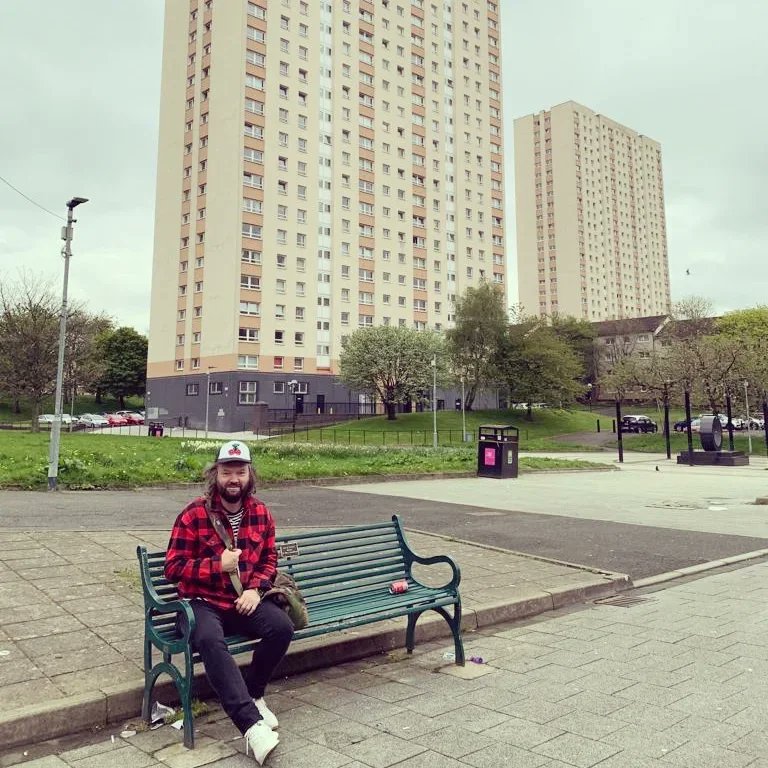 Mr_Mondo's tweet photo. Still Game pilgrimage, with a visit to 'Craiglang': the site of Navid's shop, Jack 'n' Victor's bench and 'Delaney's Department Store' where Shug pressed play on Boaby's *home-made* tape #stillgame #jackandvictor #navidsconveniencestore #isa #craiglang #boaby #townhead #glasgow https://t.co/qEU7yaKRWP