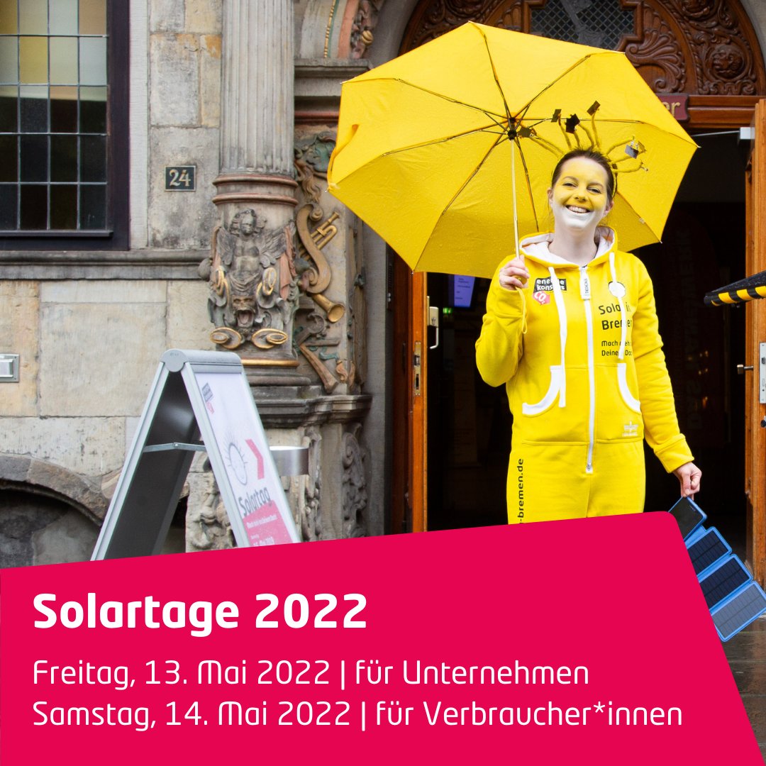 VZHB's tweet photo. Sonnige Aussichten 🌞 #SaveTheDate 13. und 14. Mai 2022. #Solartage #Solar #Klimaschutz #Bremen #Energie @energiekonsens https://t.co/uDacNYHie0