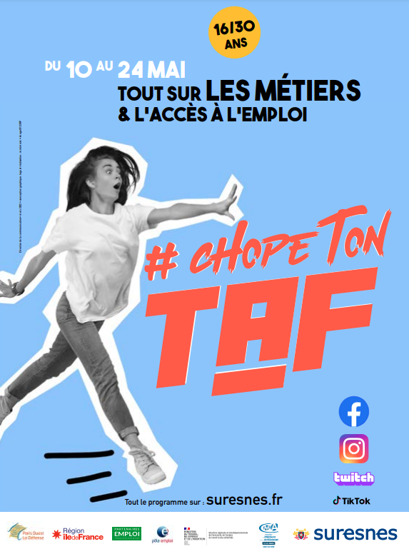 🗓️Du 10 au 24 mai salon en ligne #chopetontaf, pour favoriser l'insertion professionnelle des 16/30 ans: salonenligne.pole-emploi.fr

Programme : suresnes-emploi-entreprises.fr/wp-content/upl…

#TeamPEIDF