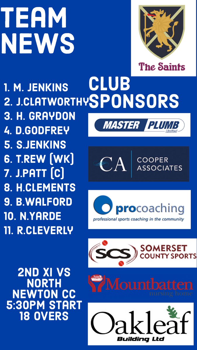 TSA_CC's tweet photo. 📢 Midweek action 📢

2️⃣nd XI
🆚 @NorthNewtonCC 
📍The Wyvern
📅 Tonight
⏰ 5.30pm start
🏆 Baker Cup
🍻 Bar open https://t.co/LimU3GWvUT