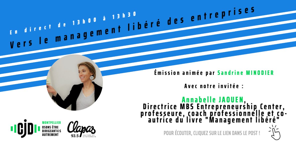 [ #RADIOCLAPAS ]

📻 Rendez-vous aujourd’hui de 13h à 13h30 sur <a href="/RadioClapas/">Radio Clapas</a> (93.5 FM) pour écouter notre émission hebdomadaire “l’économie au service de l’Homme”. 

Annabelle Jaouen et <a href="/SandrineMINOCO/">Sandrine MINODIER</a> aborderont le sujet du management libéré  🙌