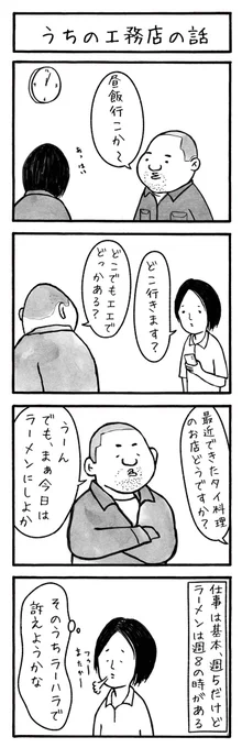 工務店の日報・第70話
大阪のとある工務店での日常を綴った4コマ漫画を毎日投稿!
#工務店の日報
#4コマ漫画
#4コマ
#漫画
#マンガ
#まんが
#イラスト
#エッセイ
#コミックエッセイ
#職人あるある
#現場あるある
#工事現場
#工務店
#エッセイ漫画 
#ラーメン 