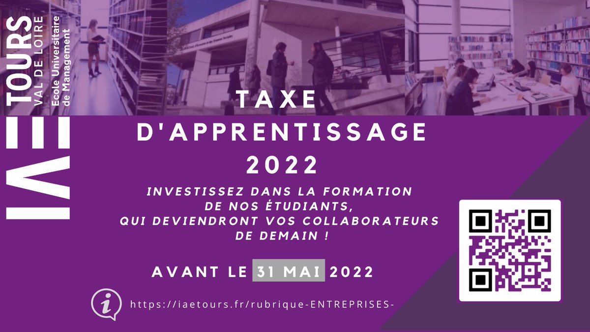 [TAXE APPRENTISSAGE] Vous souhaitez investir dans la formation de nos étudiants, qui deviendront vos collaborateurs de demain, la taxe d'apprentissage est le meilleur moyen!
iaetours.fr/version-franca…
#gestion #management #univtours #cfauniv #espritIAE #taxe #apprentissage