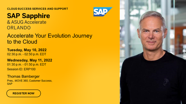 sbuisel's tweet photo. Your #SAPSapphireOrlando schedule is not filled yet? No problem! Join Thomas Bamberger and learn how to fast-track your journey to the #RISEwithSAP solution and SAP #S4HANA Cloud with a guided approach, advanced tools, and personalized services by SAP. https://t.co/5gVLuJeiUY https://t.co/i0Jh2Hkdpi