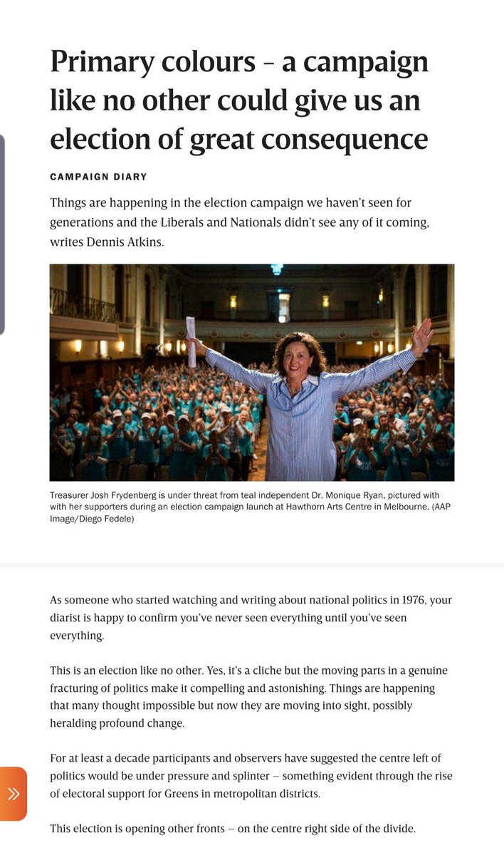 Therese41339345's tweet photo. Interesting article by Dennis Atkins for InQueensland.
#GoMon #Mon4Kooyong #kooyong #kooyongvotes #chopwoodcarrywater #independents https://t.co/cIFuA2gPMO