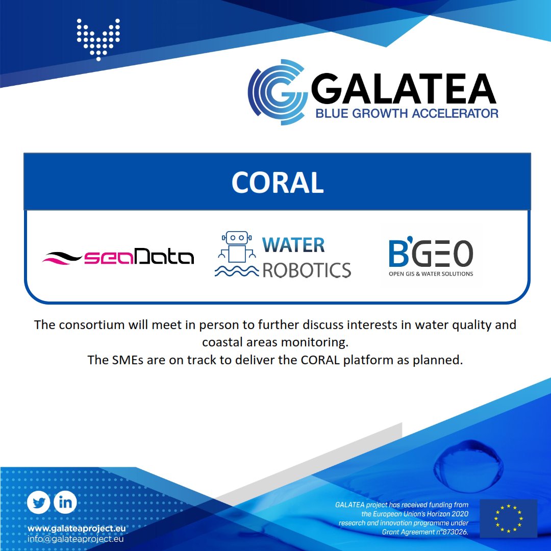 galatea_project's tweet photo. 📣Let us introduce you to Call#1 @galatea_project CORAL, developed by #SeaData 🇵🇱, @bgeo_opengis 🇪🇸 and #WaterRobotics 🇫🇷
🎯Their main goal is to create a comprehensive solution for ports in:
☑️Data hub
☑️Water and air pollution monitoring
☑️Dock/vessel management application https://t.co/Vm9OxyoNlS