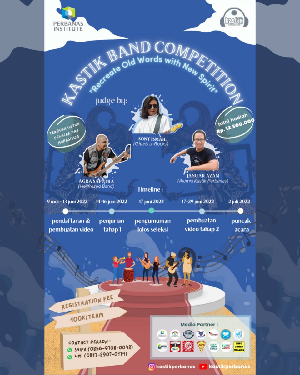 bemperbanas's tweet photo. [ KASTIK BAND COMPETITION ]
📆 9 Mei -13 Juni 2022 (REGISTRATION)
💵100k+E-Certificate
🏦Pembayaran Via:
DANA : 087882200702 A/n Rayhan Ramadhan

Registrasi 👇🏻
https://t.co/fx4Hv1V6KZ

Contact Person:
👱🏻♀Syifa
WhatsApp: (0856‐9708‐0048)
👱🏻♀ Umi
WhatsApp: (0813-8907-0174) https://t.co/50crSlivyH