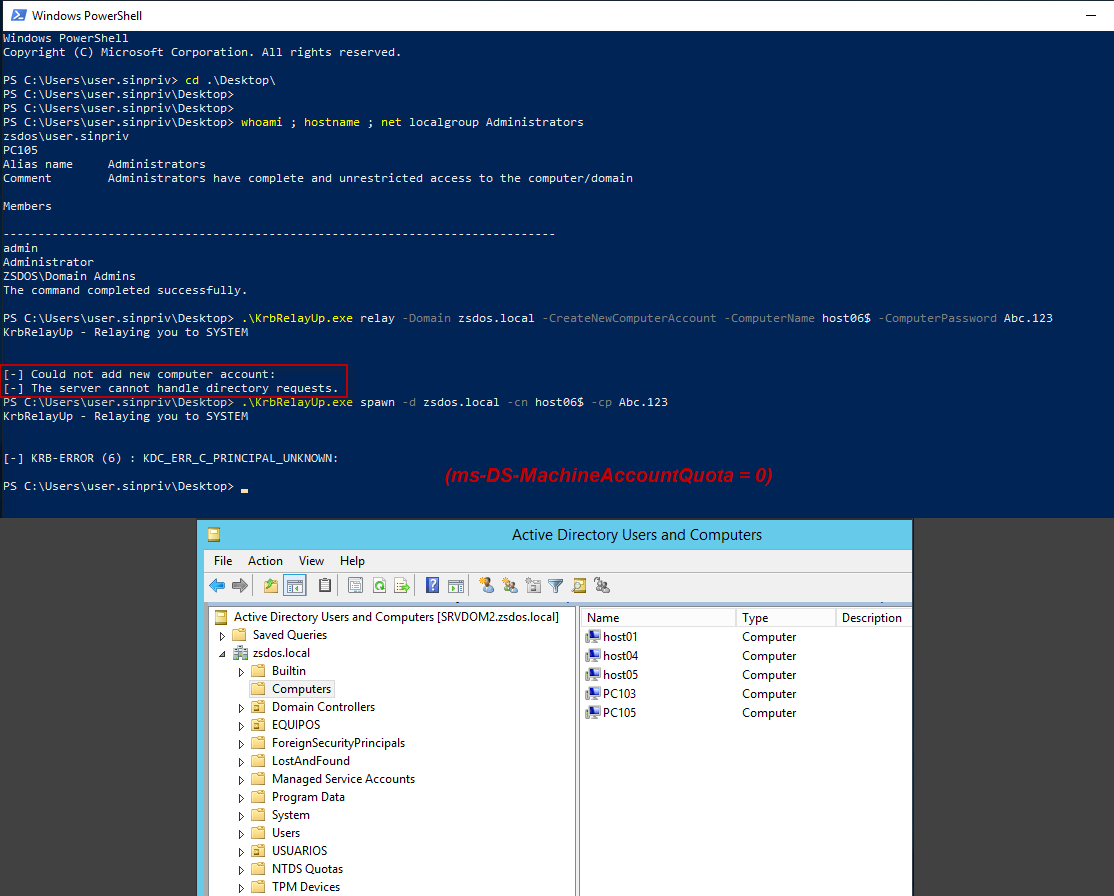adrianlois_'s tweet photo. @wdormann @dec0ne @tiraniddo @cube0x0 @harmj0y There was indeed an implementation error, the GPO should be applied to the default domain controller policy. Although I still prefer the modification of the ms-DS-MachineAccountQuota=0 attribute directly prevents host creation in AD avoiding persistence and execution ;) https://t.co/N0Olrht1Aj