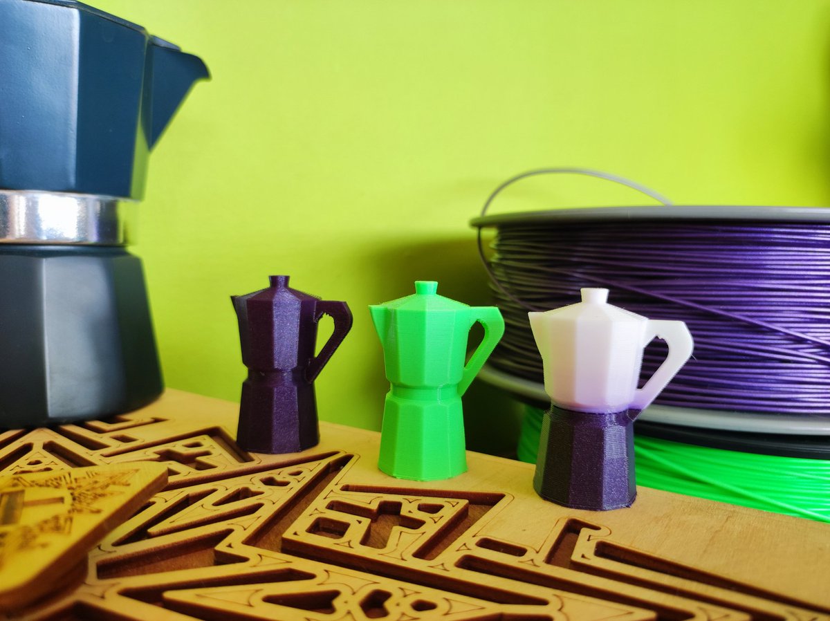 weMeshUP's tweet photo. Monday's Moka Pots. 💚🤍💜 Filled with love and great filaments. 
.
#onlyforcoffeelovers #coffeelovers #3dprinting #3dprintingworkshop #mokapots #plafilaments #norditechmachinery #green  #purple #white #wemeshuptheplace https://t.co/FjUdsQZBBI