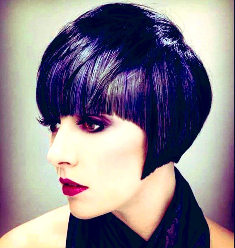NickiDonohoe's tweet photo. The mod bob! Have you even lived if you haven’t had purple streaks in your hair ?? 😂 this cut won @WellaPro #trendvision and I loved it 💕 https://t.co/DwjHQbnXeg
