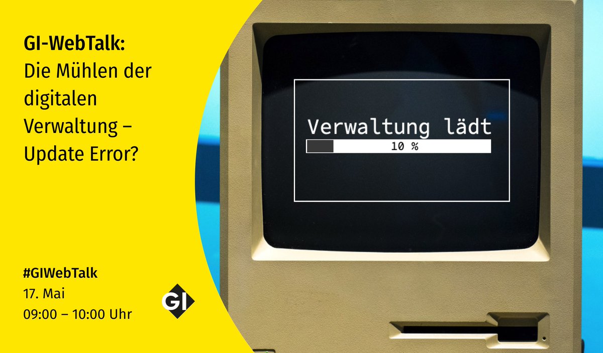 Die Mühlen der #Verwaltung sollen digitalisiert werden. Doch das Update zieht sich. Warum tut sich 🇩🇪 so schwer? Das diskutiert @FrithjofNagel mit #SimonNestler @th_ingolstadt, @Luise_Kranich & #FedorRuhose @Soziales_RLP im #GIWebTalk #OZG Jetzt anmelden! gi.de/veranstaltung/…