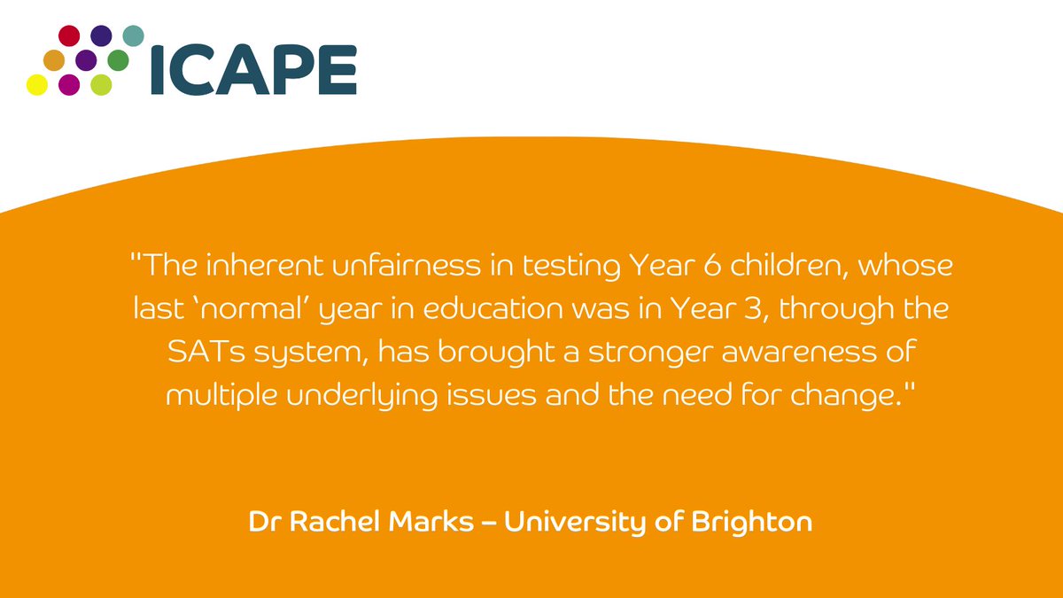 "The inherent unfairness in testing Year 6 children, whose last ‘normal’ year in education was in Year 3..." Dr Rachel Marks – University of Brighton

Have your say, complete the survey: icape.org.uk/survey

<a href="/rachelgmarks/">Dr Rachel Marks 🤓</a> <a href="/Dominic_Wyse/">Dominic Wyse</a> <a href="/AliceJBradbury/">Professor Alice Bradbury</a>  <a href="/uniofbrighton/">University of Brighton</a>