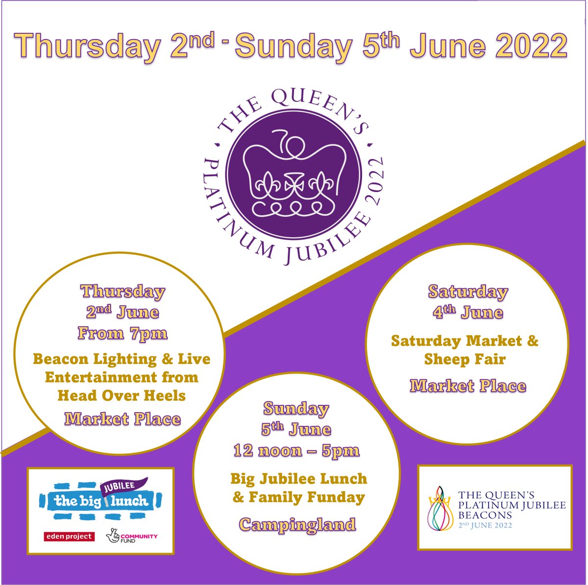 swaffhamevents's tweet photo. The Swaffham Jubilee Celebration weekend schedule has landed. Lots of exciting events for all the family to enjoy, please join us from Thursday 2nd June 2022, to celebrate Her Majesty's Platinum Jubilee.
#Swaffham #Jubilee #JubileeEvents #platinumjubilee https://t.co/RJzqN5UDeE