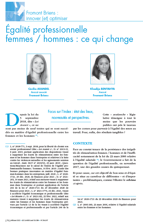 FromontBriens's tweet photo. 📰 ARTICLE | Egalité professionnelle femmes / hommes : ce qui change
🔎 Cécilia Arandel et Khadija Benyahya vous proposent leurs éclairages dans le numéro d'avril/mai des Cahiers du DRH 👉 https://t.co/AtOyaQLW5P
#FromontBriens #VisionMaker #droitsocial #lamy https://t.co/xmoEbVoD5O