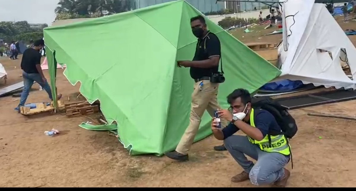Mike_Affinity's tweet photo. This is the tent we held the voice of the people peacefullyfor the last 30 days. We will rebuild.

#GoHomeRajapaksas https://t.co/9QFk5tRssk