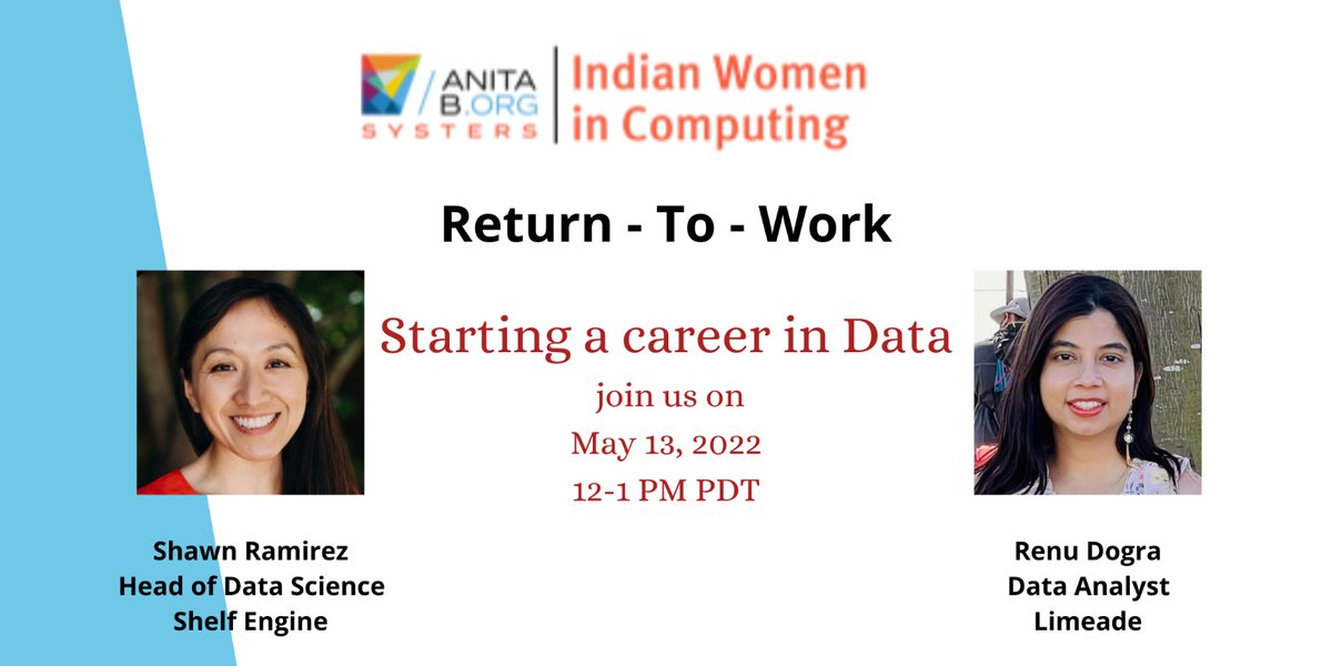 Indian_WiC's tweet photo. 📍IWiC brings you the third panel session of the #ReturnToWork program! Do join us!

📆 13th May
🕛 12 PM PST
🔗https://t.co/TBB3SC14H1

#WomenWhoCode #womenintech #womenempowerment #100DaysOfCode #WTM #DataScience #DataAnalytics #100DaysOfMLCode #OpenSource #WomenEmpoweringWomen https://t.co/lG3gNJqiIt