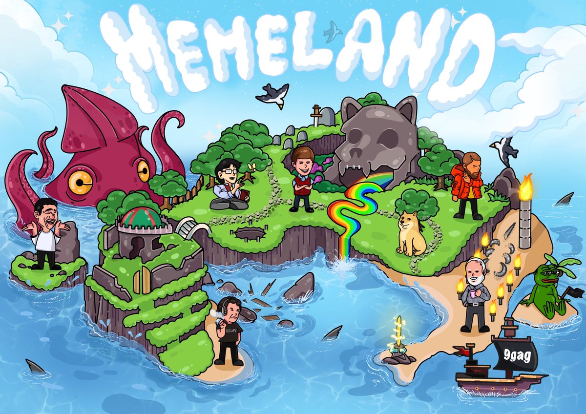 MaritaLeu's tweet photo. Draw this for the project Im most bullish on rn @memeland 🏴‍☠️☠️ @9gagceo @9GAG Can you recognize the characters on the island? https://t.co/VsxogtTEXp