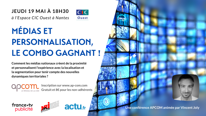 reseauAPCOM's tweet photo. RdV le 19 mai à l'Espace CIC Ouest Nantes pour une conférence TENDANCES APCOM ouverte à tous "Medias et personnalisation, le combo gagnant !" - https://t.co/wtkBXAyDod https://t.co/Gr9RNnwtn6